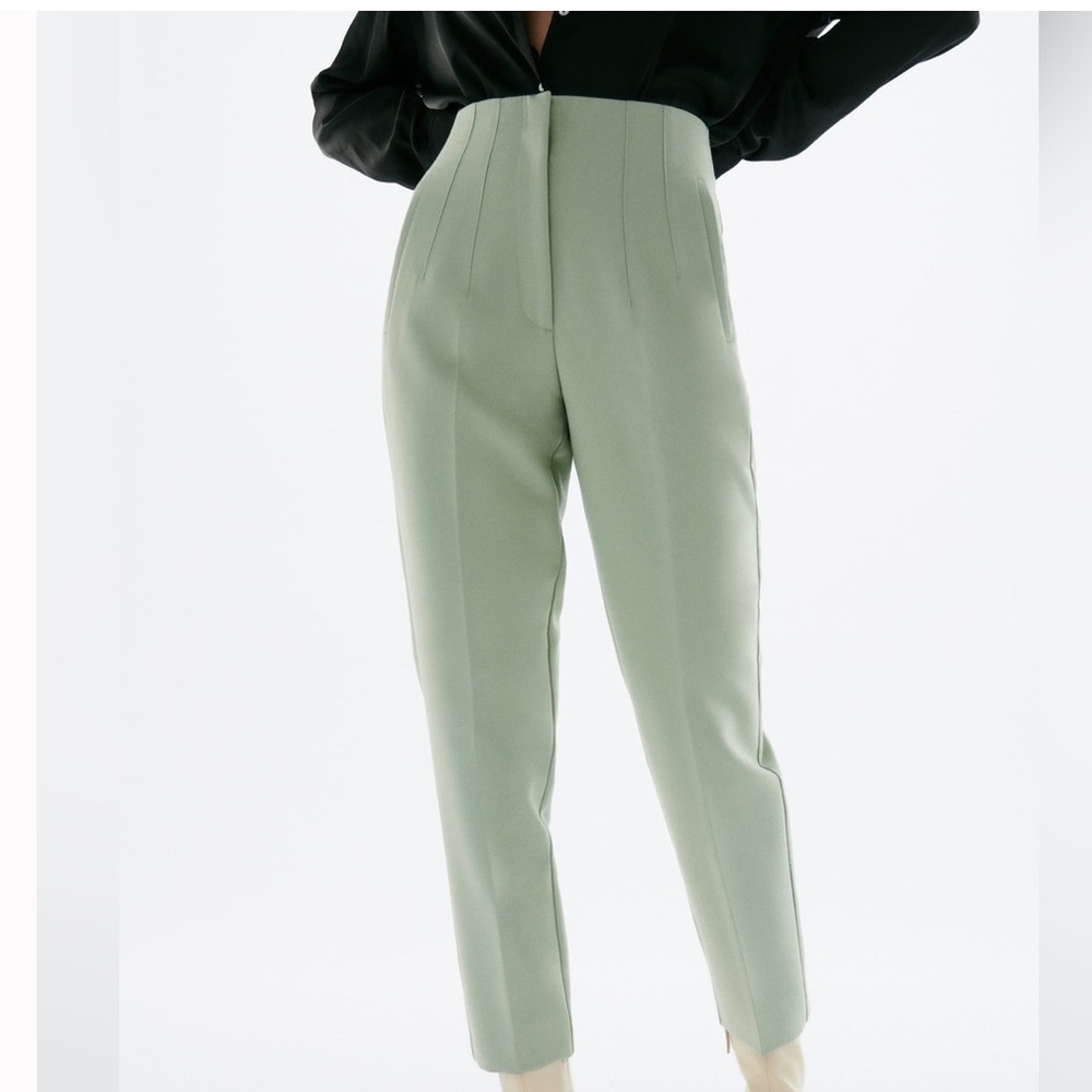 Zara Sage Green High-Waist Tailored Trousers